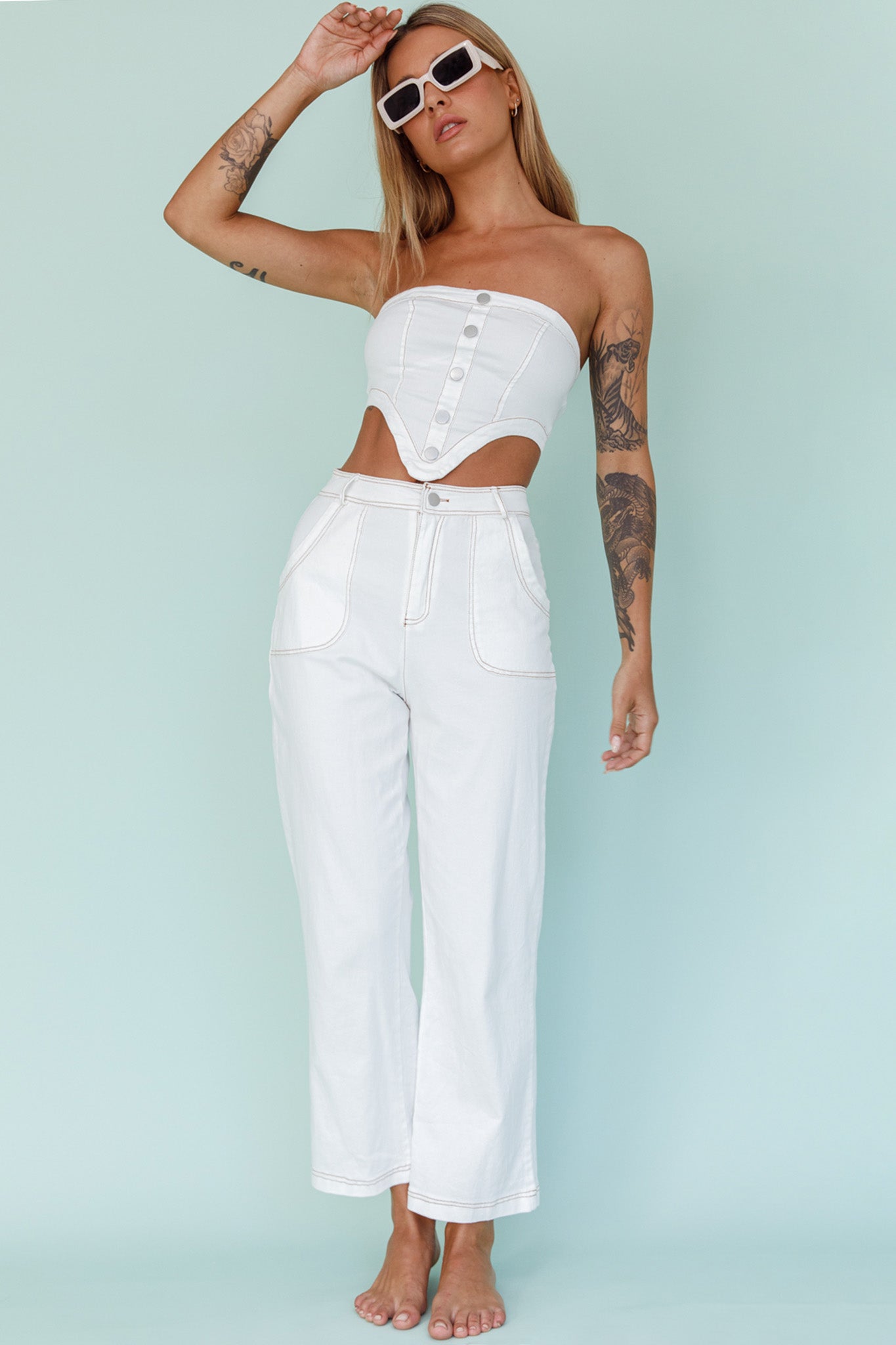 Uptown Strapless Crop Top White