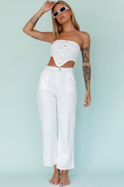 Uptown Strapless Crop Top White