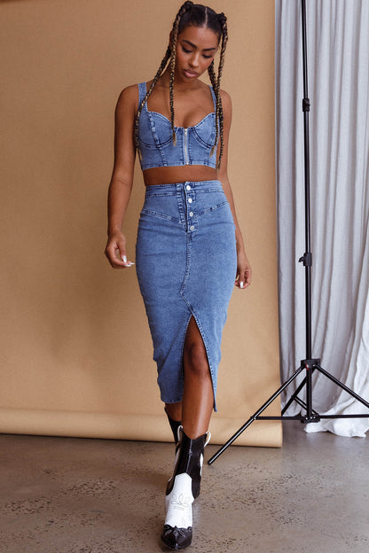 Trina Zip Front Crop Top Blue