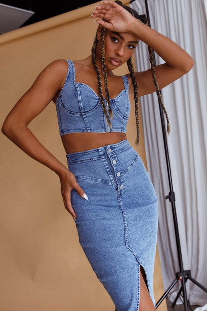 Trina Zip Front Crop Top Blue