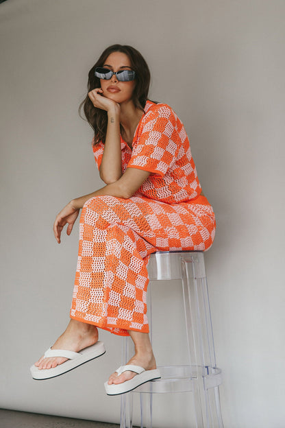 Byron Bay Crochet Buttoned Top Sunset