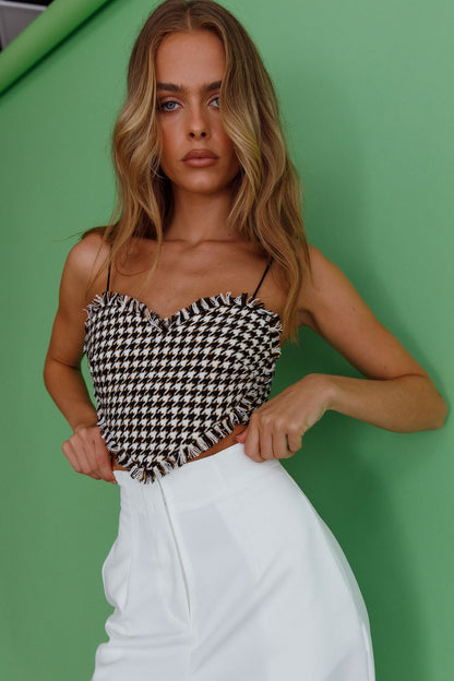 Miss Fine Heart Crop Top Houndstooth Black
