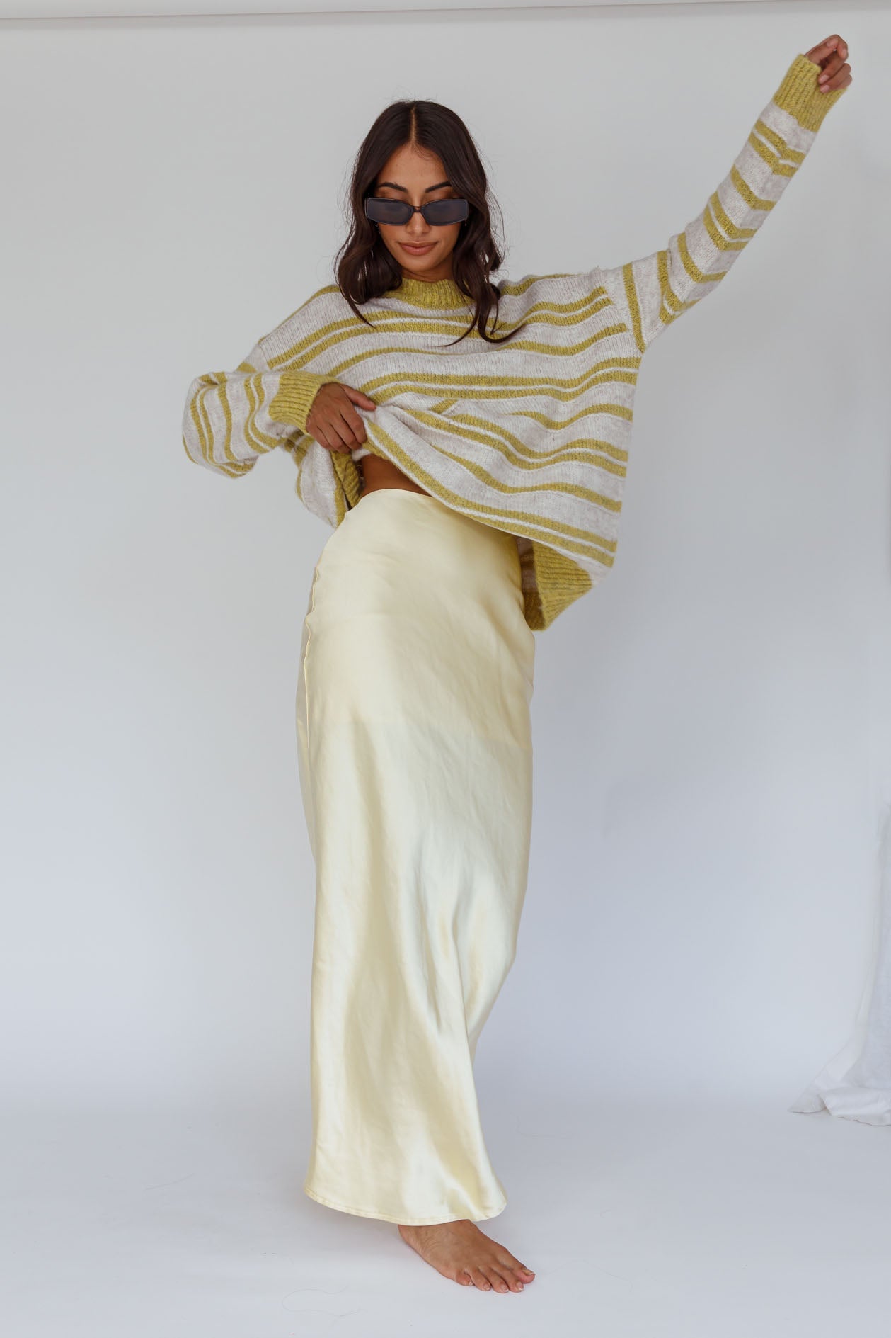 Jona Relaxed Knit Sweater Striped Beige