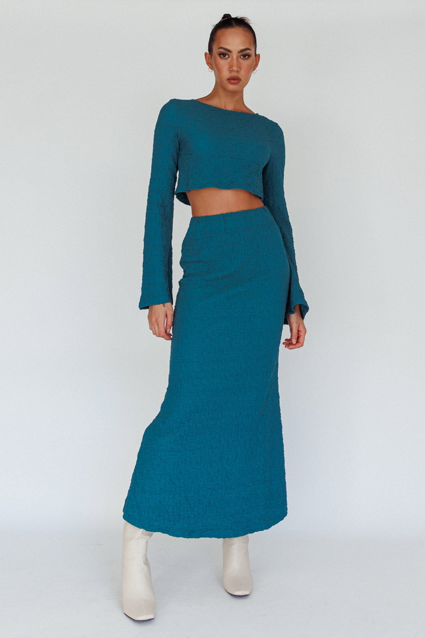 Treasures Flared Cuff Crop Top Teal