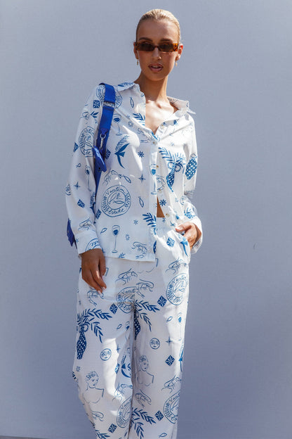 Weekend Bliss Long Sleeve Button Shirt White