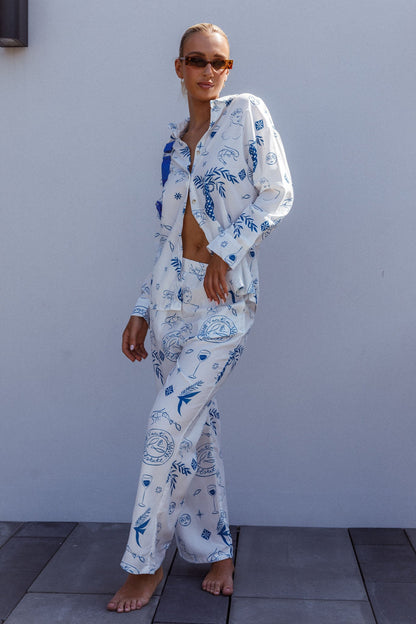 Weekend Bliss Long Sleeve Button Shirt White