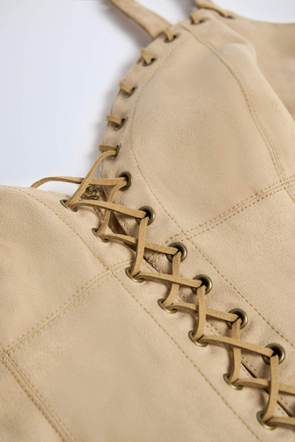 Lace-Up Top in Tan