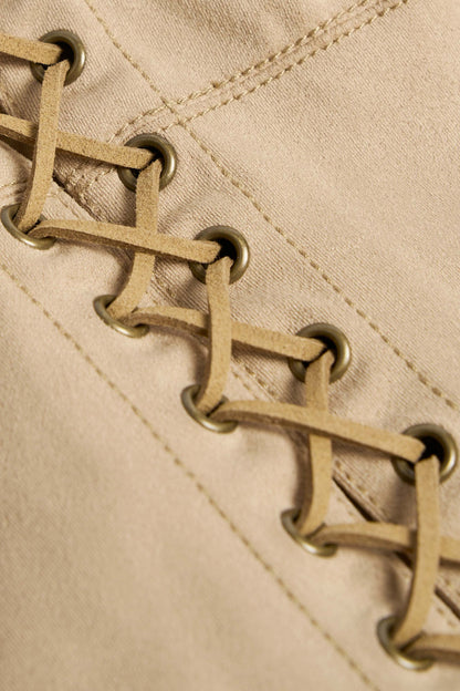 Lace-Up Top in Tan