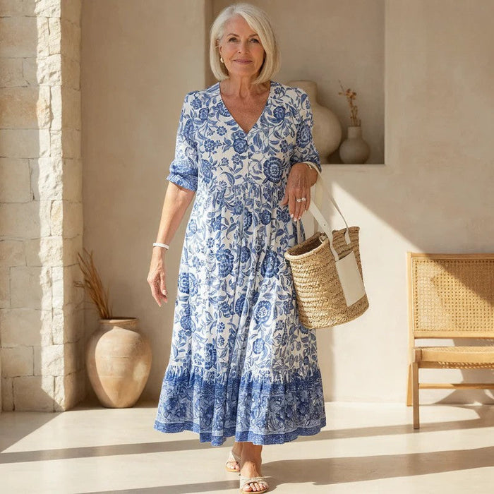 Chloe - Elegant Floral Dress with V-Neck