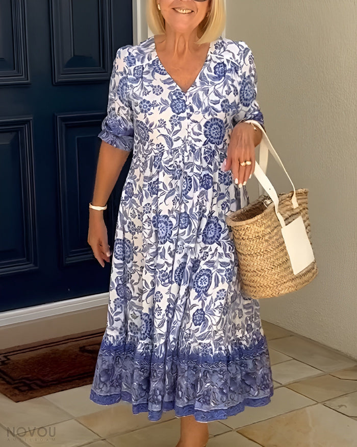 Chloe - Elegant Floral Dress with V-Neck