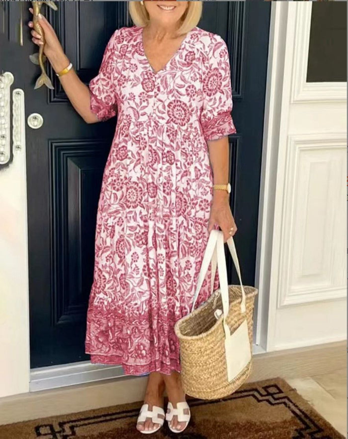 Chloe - Elegant Floral Dress with V-Neck