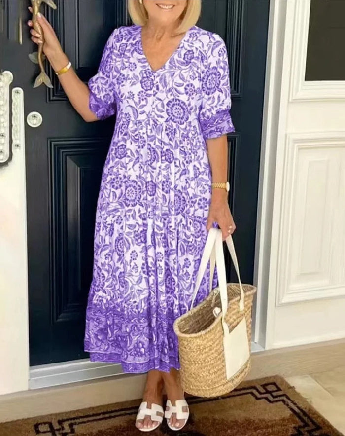 Chloe - Elegant Floral Dress with V-Neck