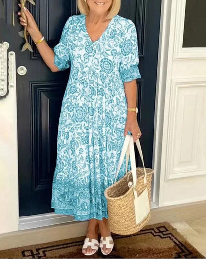 Chloe - Elegant Floral Dress with V-Neck