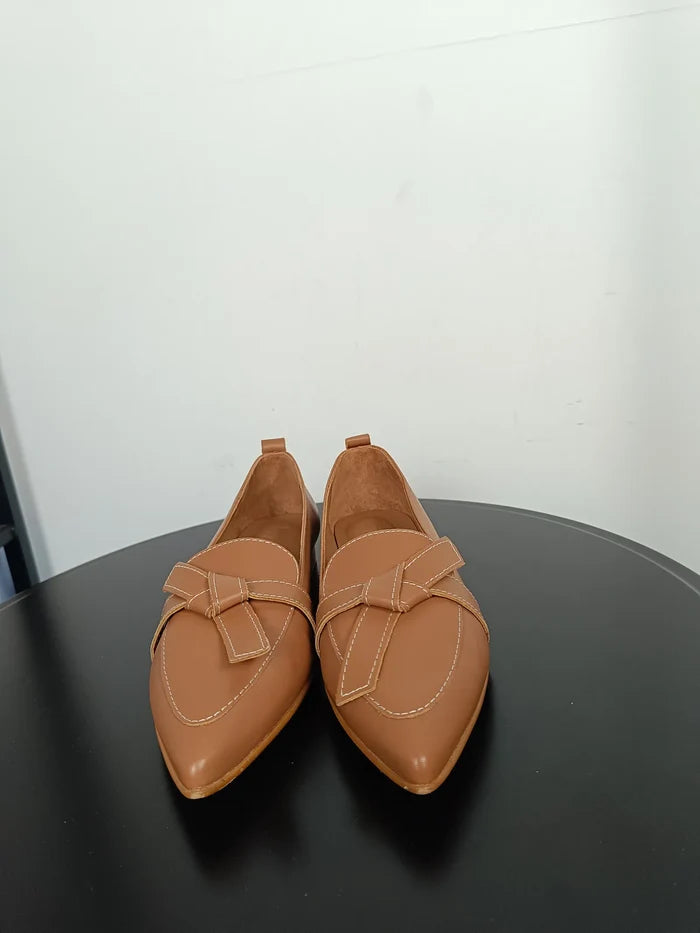 Flattered Ally Cognac Leather-skinnloafers