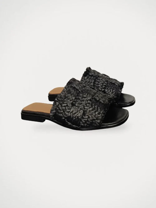 Flattered Black Braided Flats-sandaler NWOT