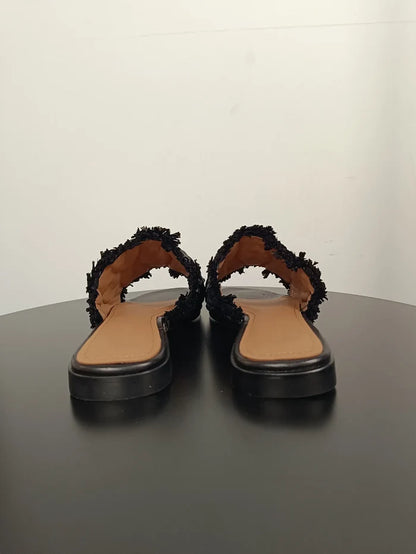 Flattered Black Braided Flats-sandaler NWOT