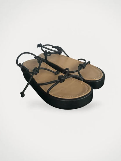 Flattered Heather Leather Black-skinnsandaler NWOT