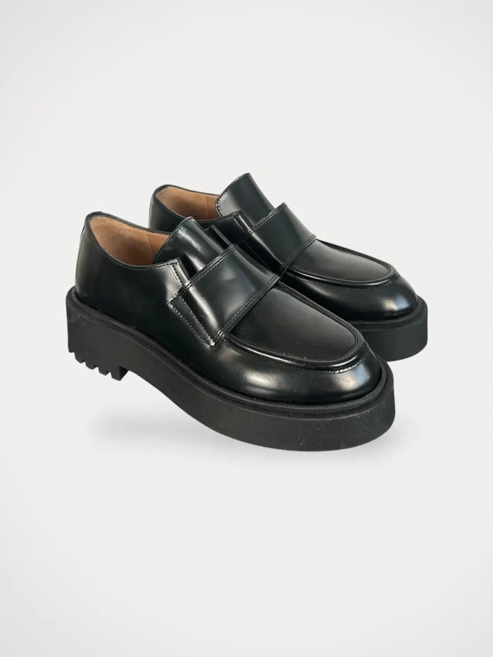 Flattered Leo Leather Black-skinnloafers