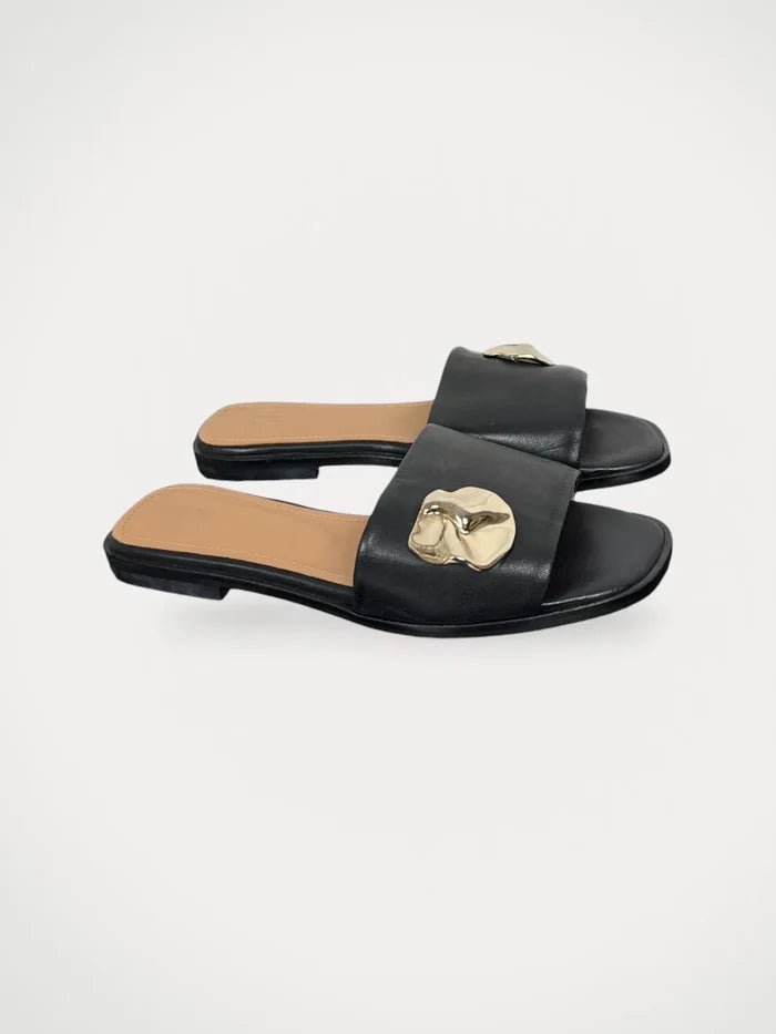 Flattered Mira Black Leather-skinnsandaler NWOT