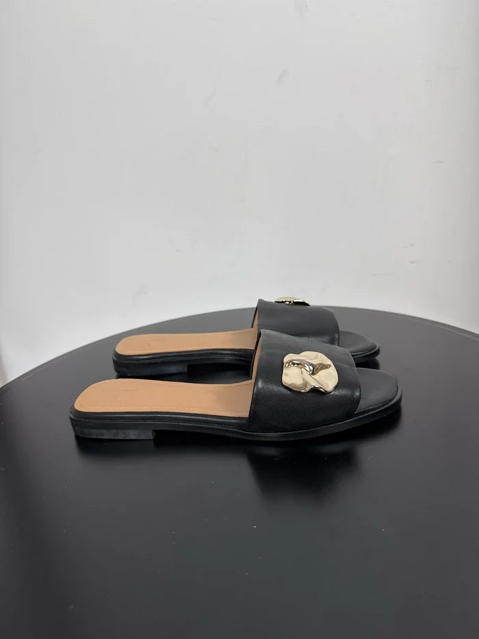 Flattered Mira Black Leather-skinnsandaler NWOT