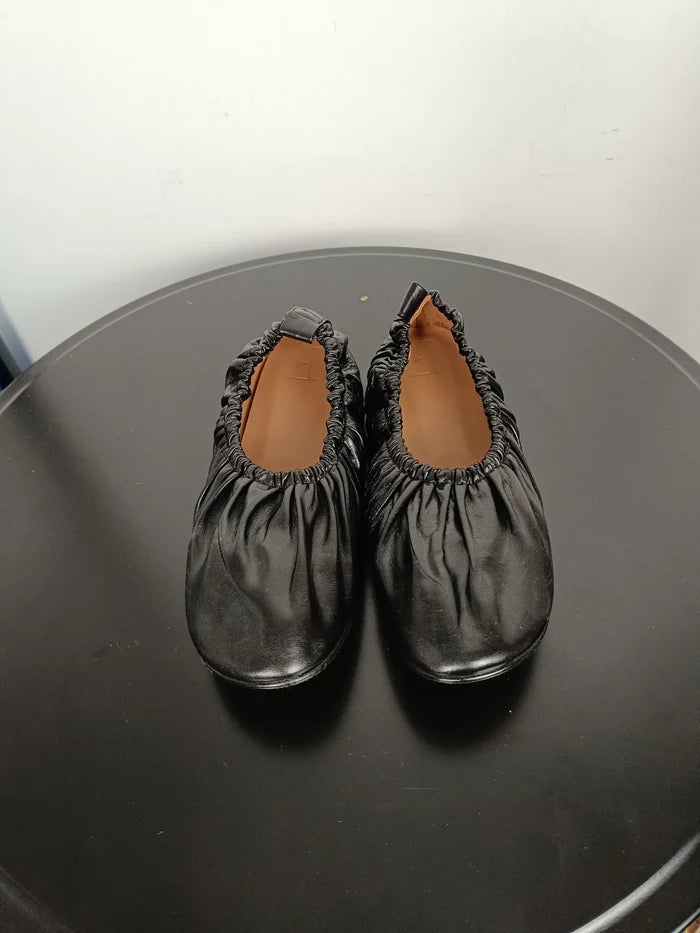 Flattered Paige Black Leather-skinnballerinaskor