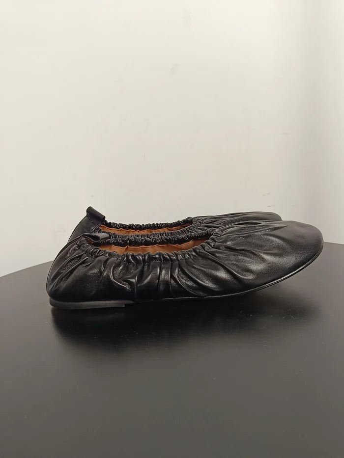 Flattered Paige Black Leather-skinnballerinaskor