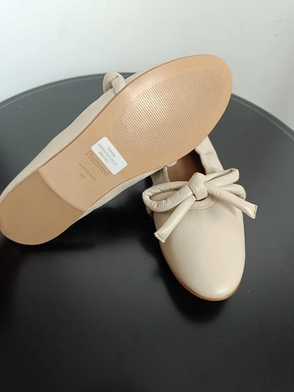 Flattered Polly Creme Leather-skinnballerinaskor NWOT