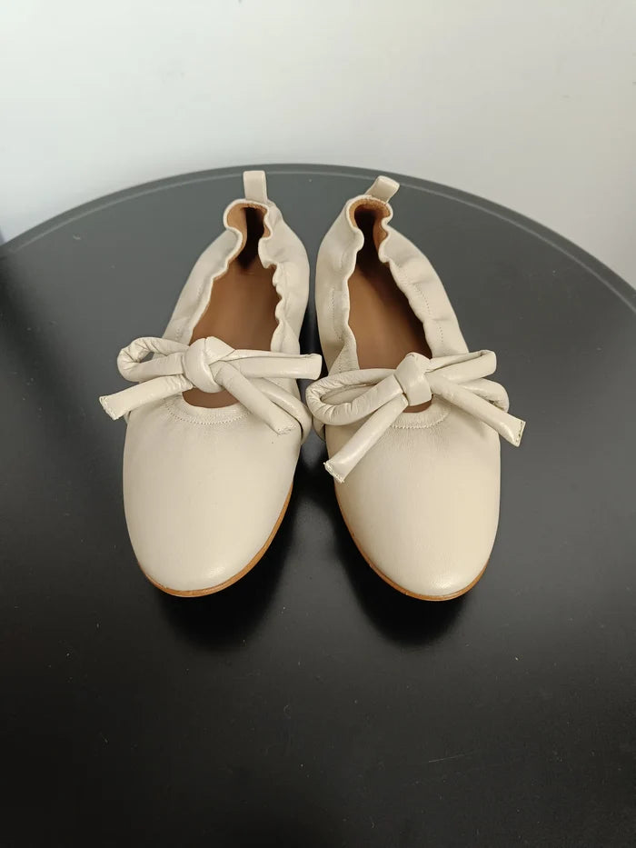 Flattered Polly Creme Leather-skinnballerinaskor NWOT
