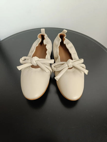 Flattered Polly Creme Leather-skinnballerinaskor NWOT