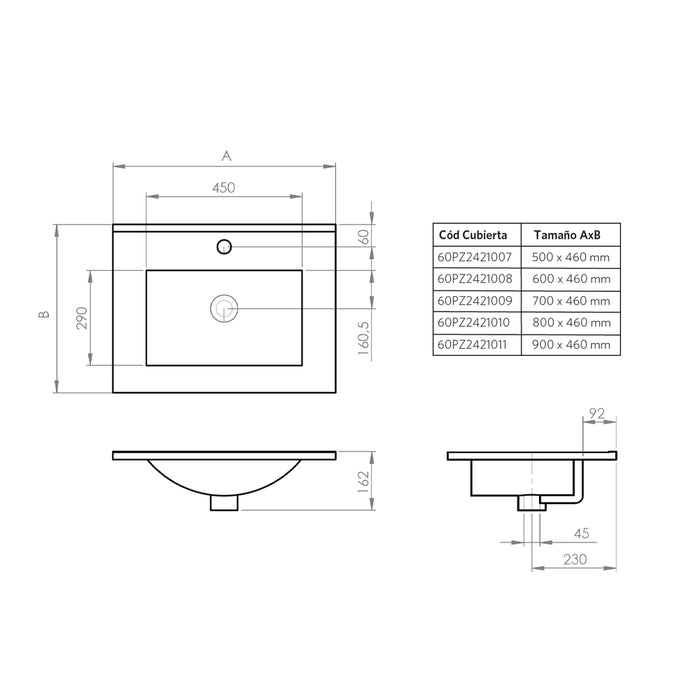 Mueble Vanitorio Completo Amélie 60x46 Acácia