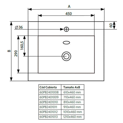 Mueble Vanitorio Ermes Nogal + Cubierta 60x46x50 cm
