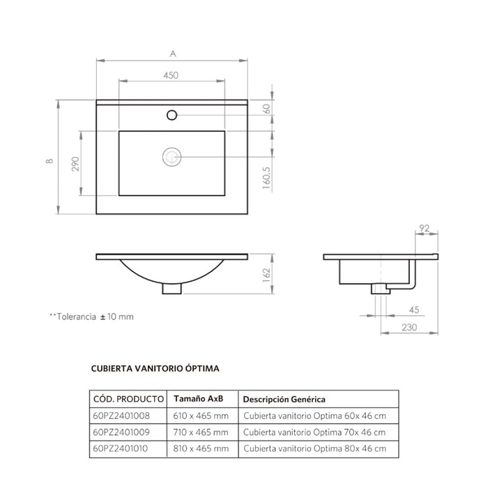 Mueble Vanitorio Lille Lenga + Cubierta 60x46x50 cm