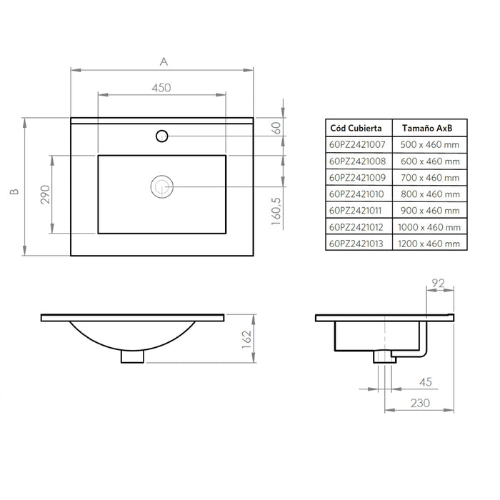 Mueble Vanitorio Zoé Ulmo + Cubierta 60x46x50 cm