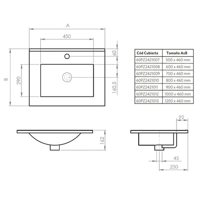 Mueble Vanitorio Zoé Ulmo + Cubierta 60x46x50 cm