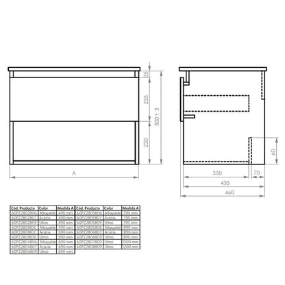 Mueble Vanitorio Zoé Ulmo + Cubierta 60x46x50 cm