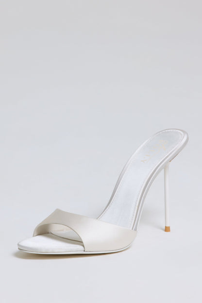 Heeled Mule Sandal in Pearl White