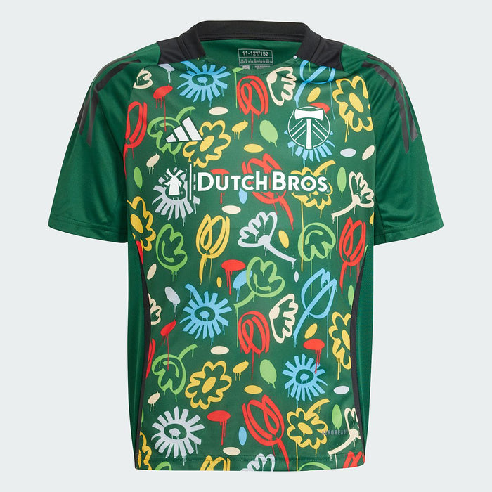 PORTLAND TIMBERS FC 2024 YOUTH SHORT SLEEVE ONE PLANET PRE-MATCH JERSEY