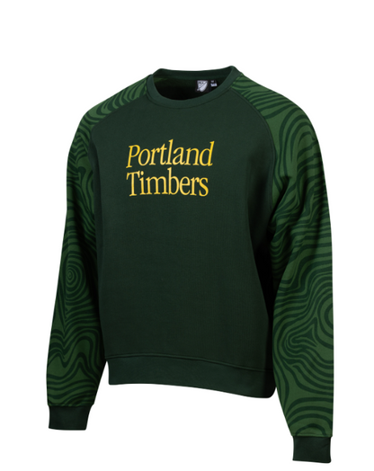 PORTLAND TIMBERS FC MEN'S FOREVER GREEN & GOLD CREWNECK